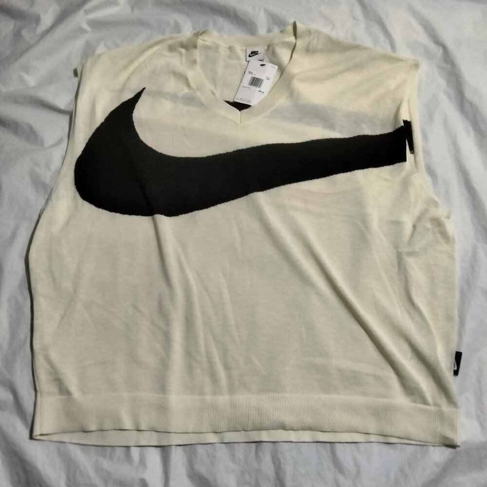 Nike Golf V-Neck Sweater Vest Cream With Black Swoosh FD2873-113 Men's XXL NWT